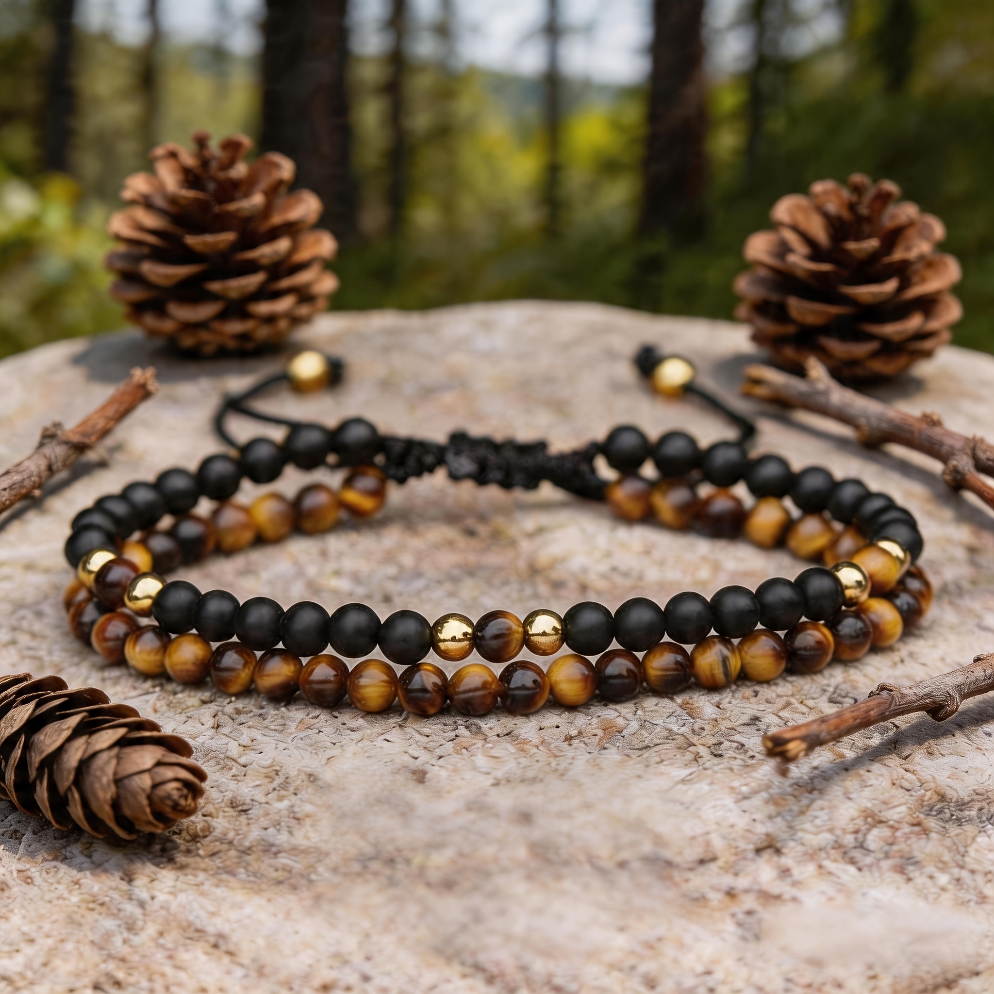 Handcrafted Tiger's Eye Beaded Bracelet, Unisex Bohemian Style
